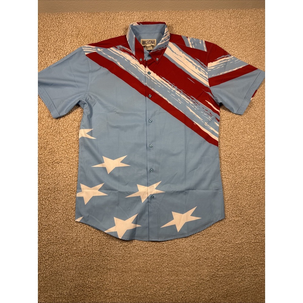 RSVLTS Button Down Shirt SZ Large Flag USA Theme